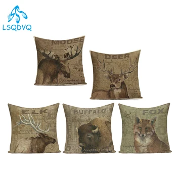 

Vintage Style Animals Deer Wolf Owl Retro Sofa Cushion Cover Decorative Throw Pillows Case Capa De Almofadas Pillowcase