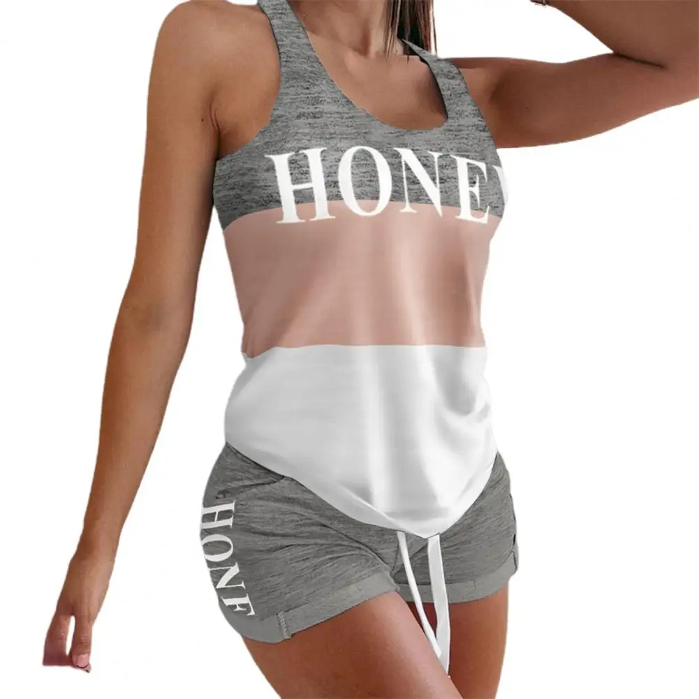 Tracksuit Letter Design Pajama Sets Women Sleeveless Drawstring Lounge Shorts Sets Female Summer Out-going Night Wear Home Suit women pajamas set women pajama suit