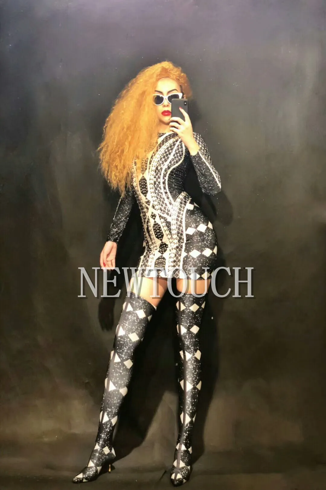 Дизайн Rhinestone Наборы для ног Платье День Рождения Праздновать Перспектива Платье Вечерние Вечерние Платья С Длинным рукавом Бедра Высокая Эластичность