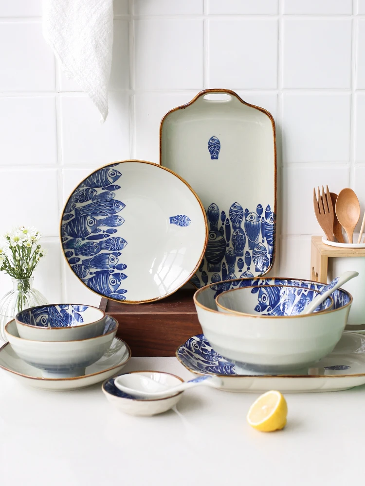 Японский Стиль подглазурного Цвет Керамика посуда внутренние блюдо миска для еды суп Лапша