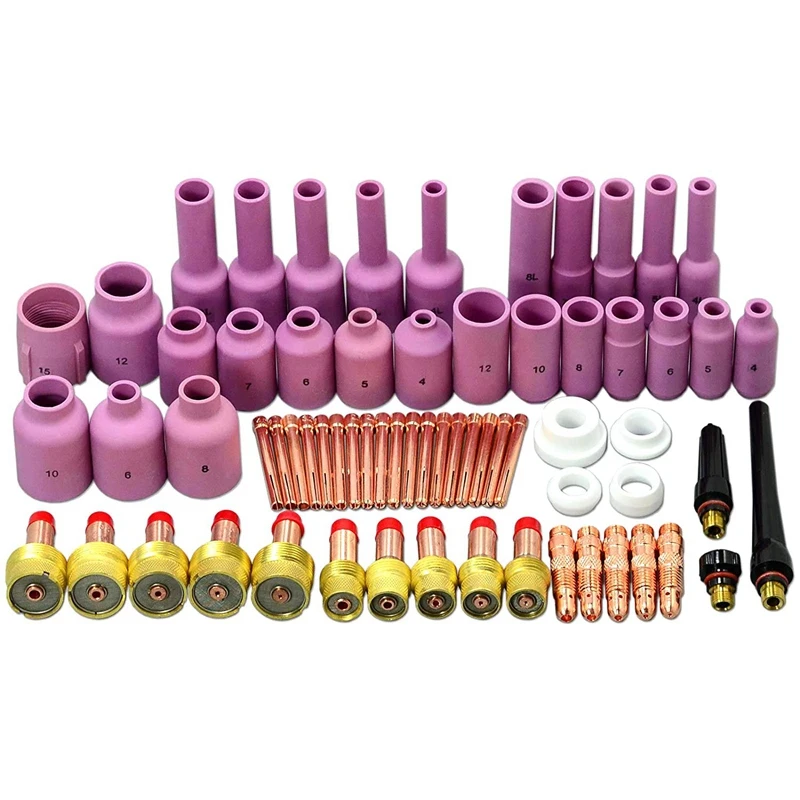 

67 Pieces Tig Gas Lens Back Cover Collet Combination Size Kit Aluminum Nozzle Suitable For Tig Welding Flashlight Sr Wp17 18 26