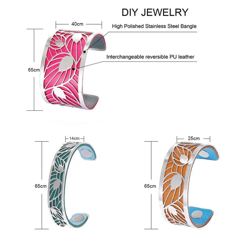 Кремо широкий полый браслет с листьями Argent манжеты браслеты для женщин ювелирные изделия браслеты из нержавеющей стали Реверсивный Кожаный Pulseira
