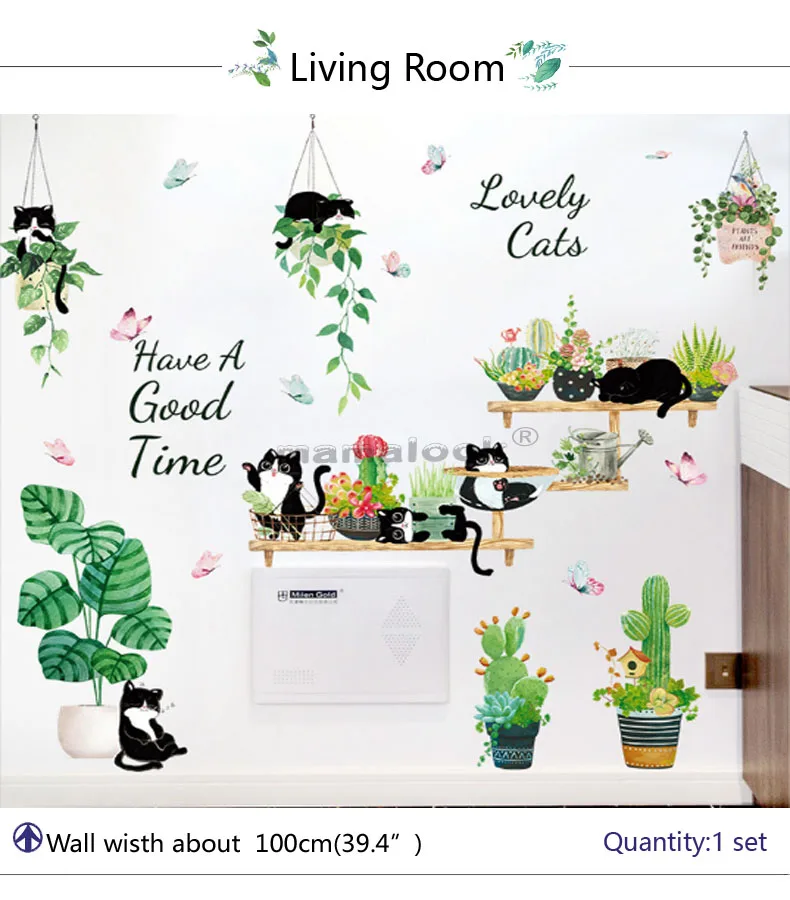 Nordic INS Green Plant Potted Pendant Cat Living Room Sofa TV Background Wall Self-adhesive Wall Sticker tree wall decal