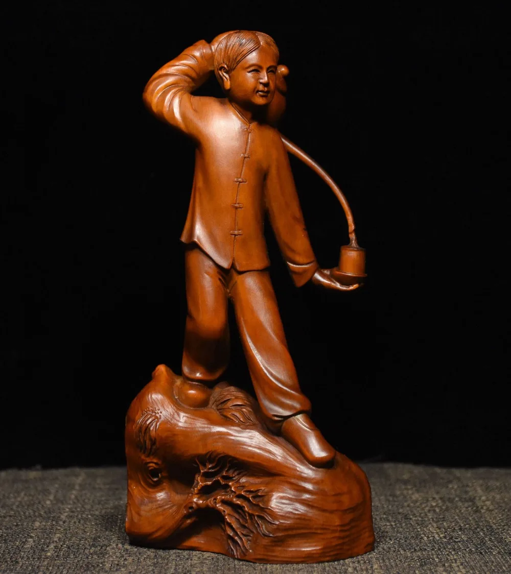 

wedding decoration 8" Collection Chinese Boxwood Wood Carved Man tea pour sage people Human Statue