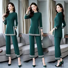 Vintage Luxury Boho Ethical Clothing Embroidered Blouse Top and Pencil Pants Womens Sets 2 Two Piece Spring Fall Clothes Female