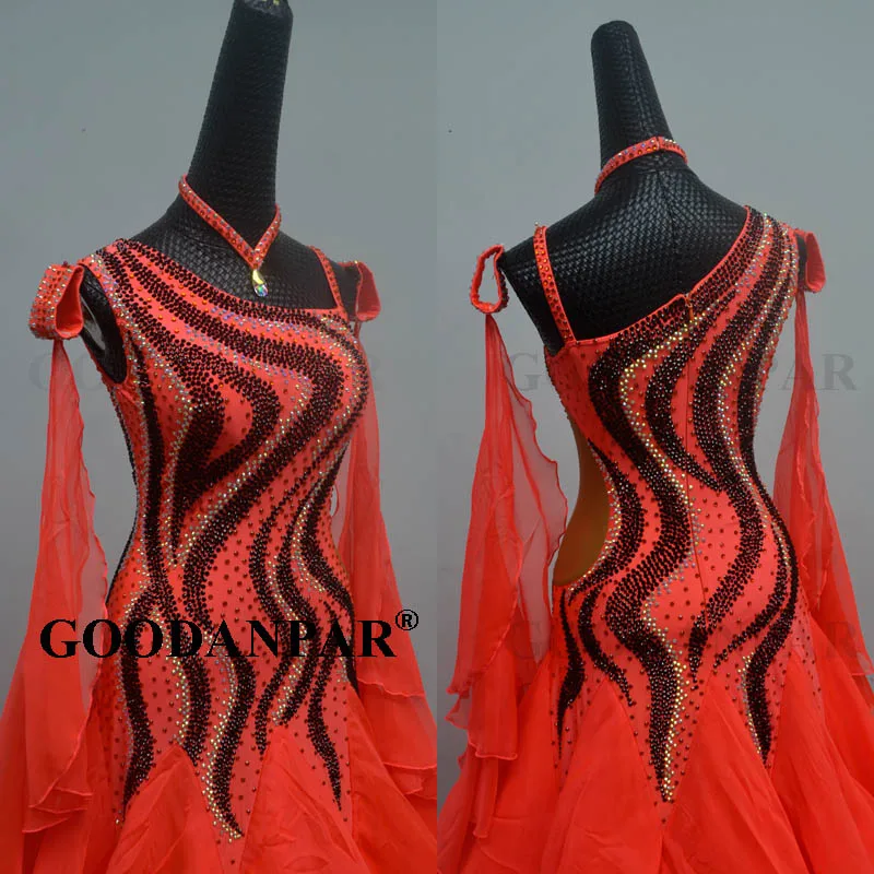 GOODANPAR New Standard Ballroom Dance Dress Women Girls Competition Costume Sleeveless Lycra Waltz Stage Dance Wear Clothes