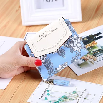 

2020 New Idyllic Style Wallets Literary Fan Short Wallet Fashion Printing Change Card Bag Tassel Zipper Cover Leather Bag