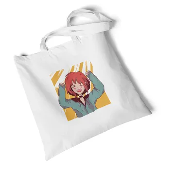 

Lychee Girls Travel Baganime Girl Printed White Canvas Bag Storage Reusable Original Handbag Foldable Large Shoulder Bag