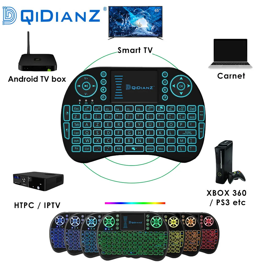 

I8 En/ Ru/Es/Fr Wireless MINI Keyboard USB Air Mouse backlit Touchpad For Smart Android TV Box Play Game pc AAA Battery