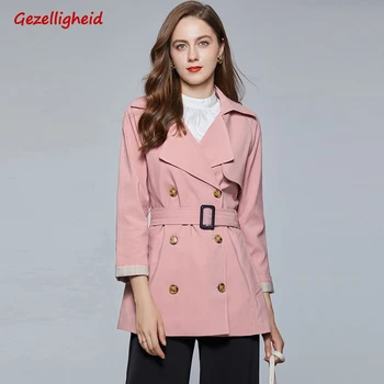 

Gezelligheid Women Pink plaid stitching Button Dress New Lapel Long Sleeve slim Fit Fashion Tide Spring autumn 2020