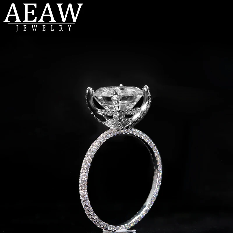 AEAW 4,0 карат Asscher разрезанный Муассанит лабораторный алмаз кольцо отличное соответствие кольцо для женщин твердое 10 к 14 к 18 к белое золото
