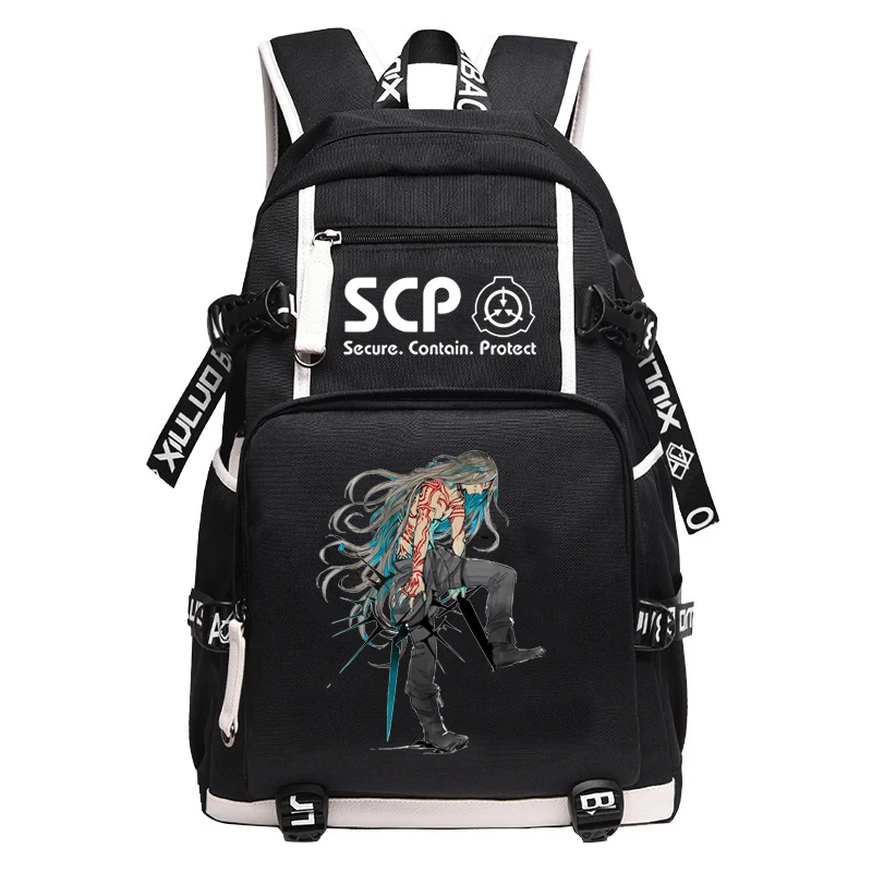 SCP Foundation рюкзак черный рюкзак мультфильм школьные сумки для подростков дети SCP путешествия рюкзак USB ноутбук сумки через плечо - Цвет: 4