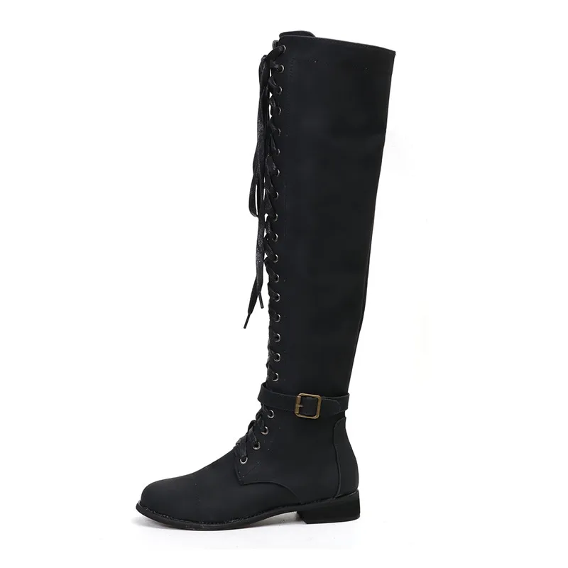 Женские сапоги выше колена; сезон осень-зима; женская повседневная обувь; модные женские сапоги на высоком каблуке со шнуровкой на платформе; большие размеры 35-43 - Цвет: JT-721A Black