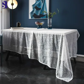 

SunnyRain 1-Piece White R Lace Table Cloth Rectangular Crochet Tablecloth for Dining Table Cover Crocheted