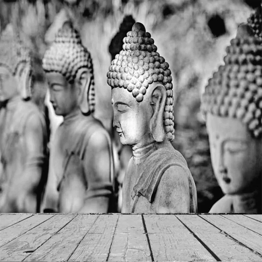 

Dropship Custom 3D Wallpaper Mural Buddha Sculpture Black And White Background Wall Decoration Painting Wallpaper