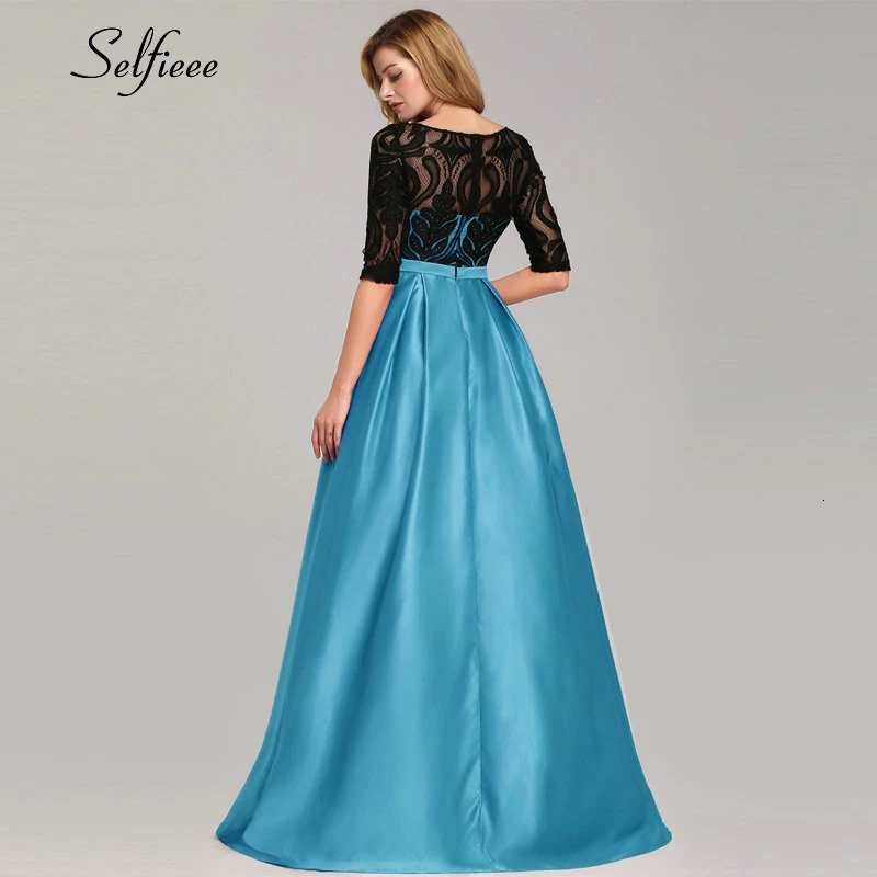 Elegant Dresses A-Line O-Neck Empire Bow Lace Contrast Color Sexy Woman's Dresses Evening Formal Party Gowns Robe ete Femme