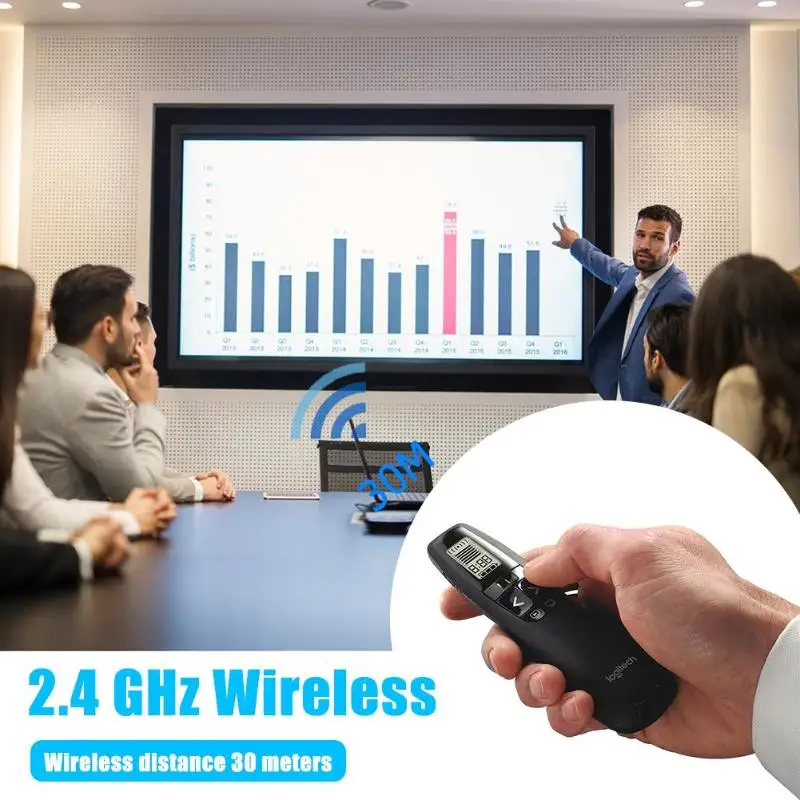 Logitech R800 2,4 ГГц Беспроводной ведущий PPT дистанционный пульт с lcd указатель w для съемки под водой портативная Зеленая лазерная указка перо для PowerPoint