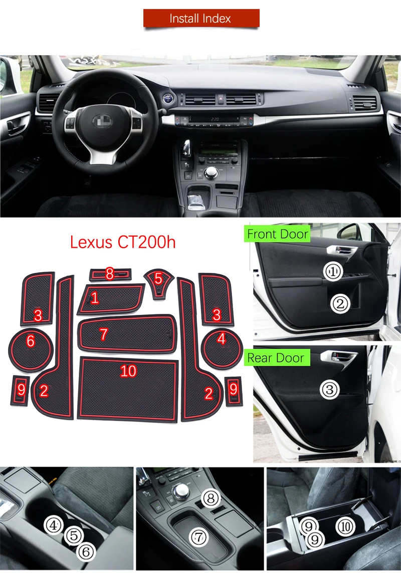 Противоскользящий коврик для Lexus CT200h 2011 2012 2013 A10 Lexus CT 200h аксессуары, слот для ворот, подставка против грязи