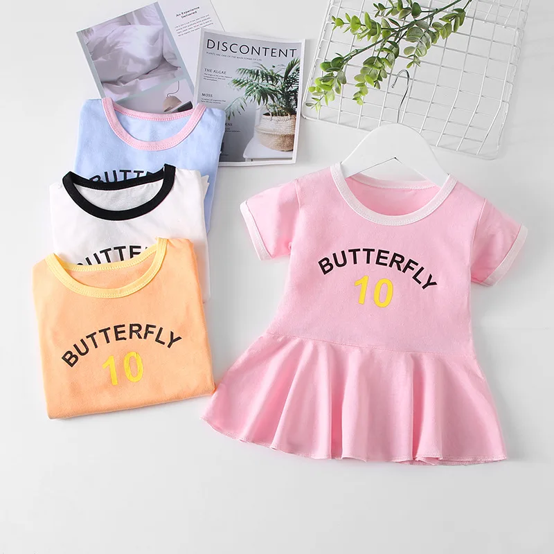 

Children's party dance dress 1-4 year old baby girl short sleeve letter print dress children's summer Princess Dress