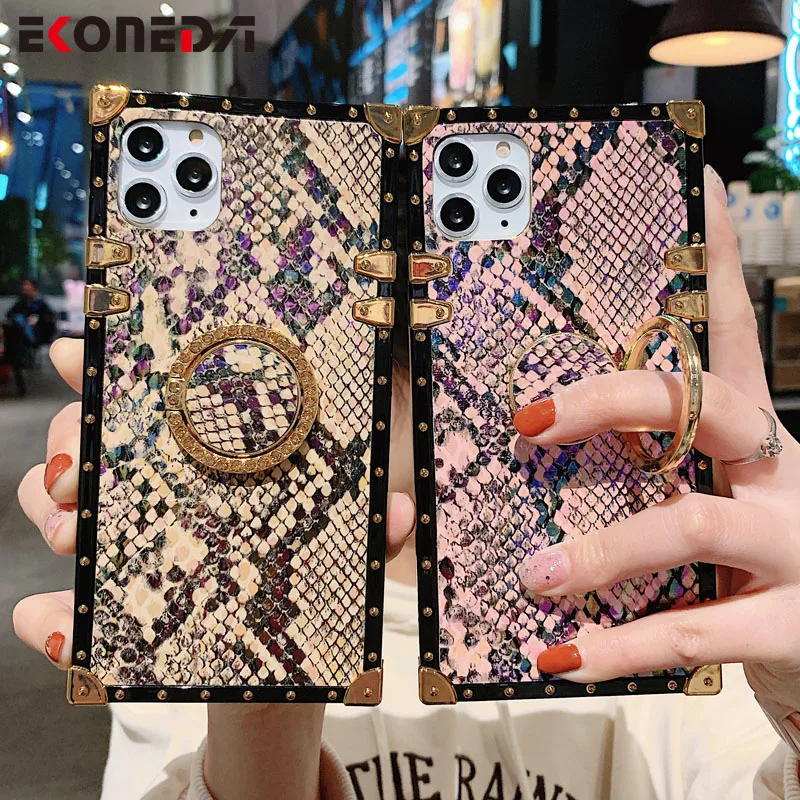 

EKONEDA Luxury Snake Case For Samsung Galaxy S8 S9 S10 Plus S20 Ultra Note 8 9 10 Plus S10e A10 A30 A50 A70 A71 Ring Holder Case