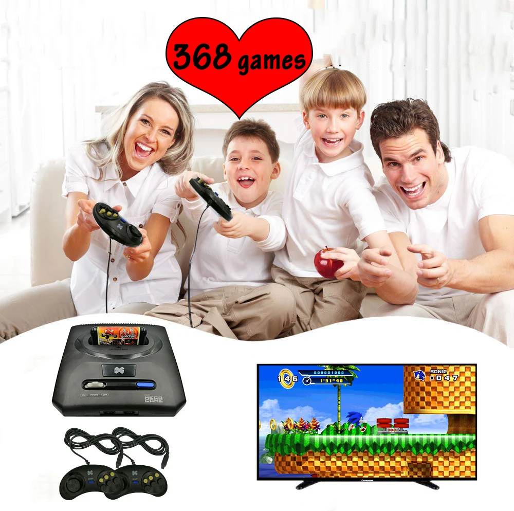 Ретро 16 бит тв видео аркадная Игровая приставка с джойстиком для SEGA совместимая машина 368 в 1 игровая кассета карта двойные Проводные джойстики