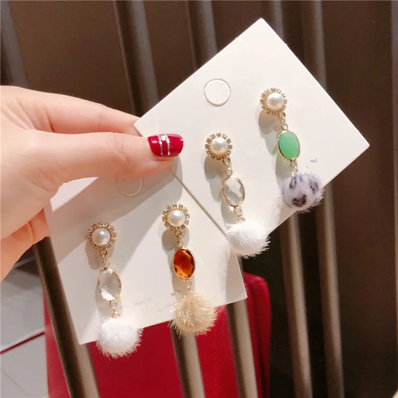 Осень Зима Милая имитация жемчуга горный хрусталь Hairball студенческие Висячие