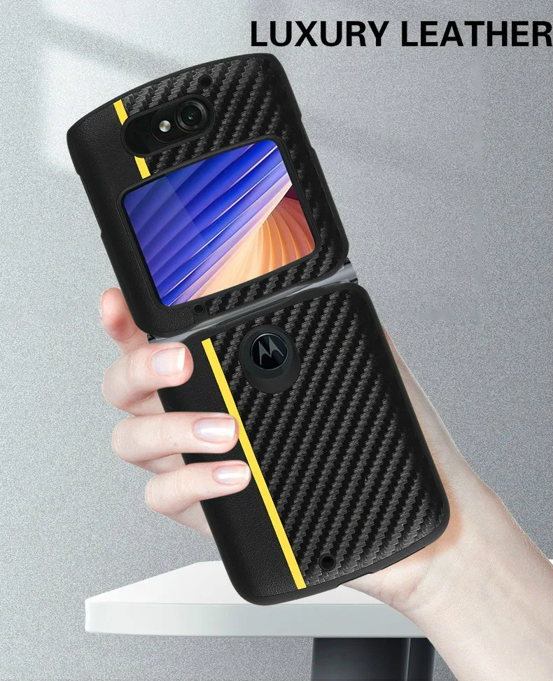 glass flip cover Luxury Case for Motorola Razr 5G All-inclusive Shockproof Cover Carbon Fiber Pattern Phone Shell for Moto Razr 5G 2020 Case cell phone pouch with strap