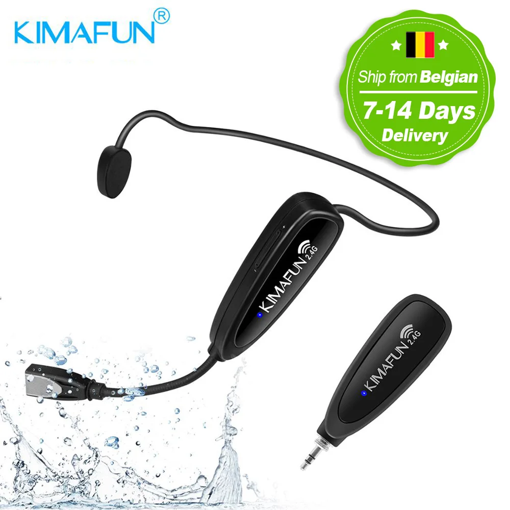 KIMAFUN 2.4G Wireless Microphone System Fitness Microphone Waterproof Mic for FitnessSpinningAerobicsYogaPilates Coach