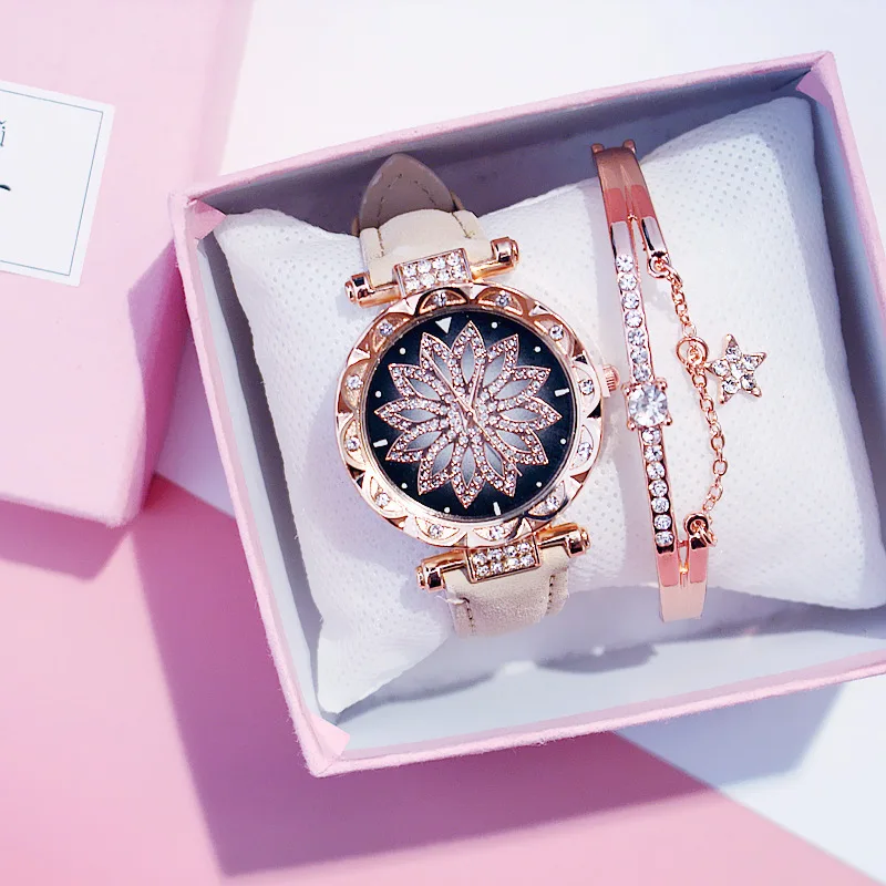 Beige bracelet Новинка, женские часы, браслет, набор, звездное небо, женские часы-браслет, повседневные, кожа, кварцевые наручные часы, часы, подарок, Relogio Feminino - Цвет: Beige bracelet