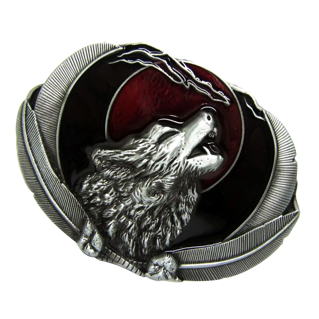 Novelty Vintage Western Belt Buckle Howling Animal Moon Rodeo Indian Classic Men's Accessories
