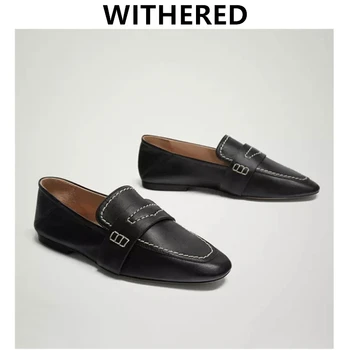 

Withered 2020 ins blogger england simple Genuine leather moccasin slip-on loafers women shoes woman women shoes women flat shoes