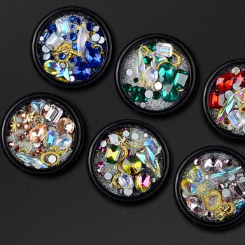 

BeautyBigBang Personality Nail Art Decoration Big Rhinestone Small Bead Shaped Diamond DIY Geometric Pattern Nail Art Decoration