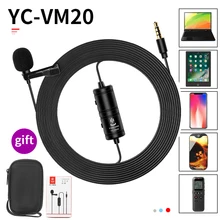 YC-VM20 3,5 мм Аудио Видео Запись петличный нагрудный микрофон с зажимом для iPhone Android Mac Vlog микрофон для DSLR видеокамеры рекордер