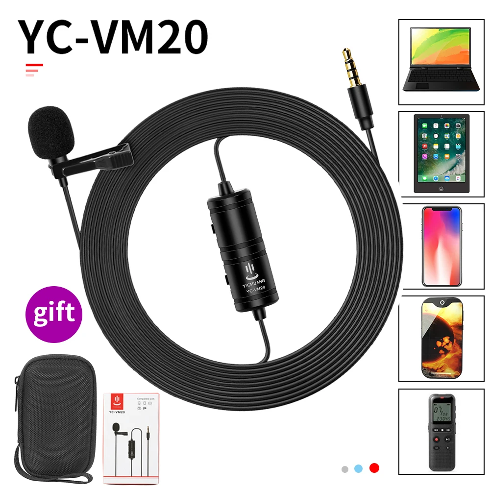 YC VM20 3 5 мм Аудио Видео Запись Lavalier отворот Клип микрофон для iPhone Android Mac Vlog DSLR