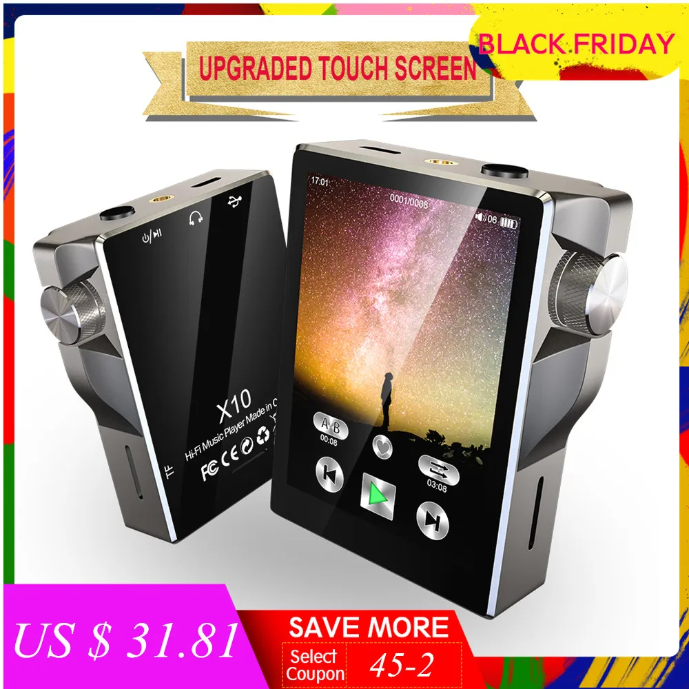 

HiFi MP3 Player with Bluetooth Touch Screen FM Radio Portable Built-in Speaker Music Player High Resolution Lossless Audio