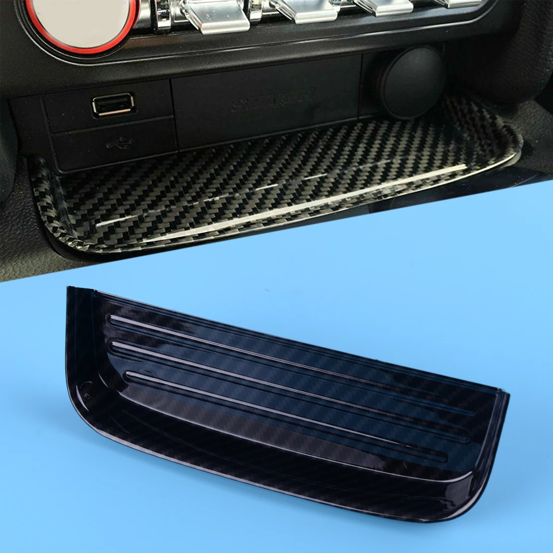 

DWCX Carbon Fiber Texture ABS Interior Center Change Coin Tray Box Holder Fit for Ford Mustang 2015 2016 2017 2018