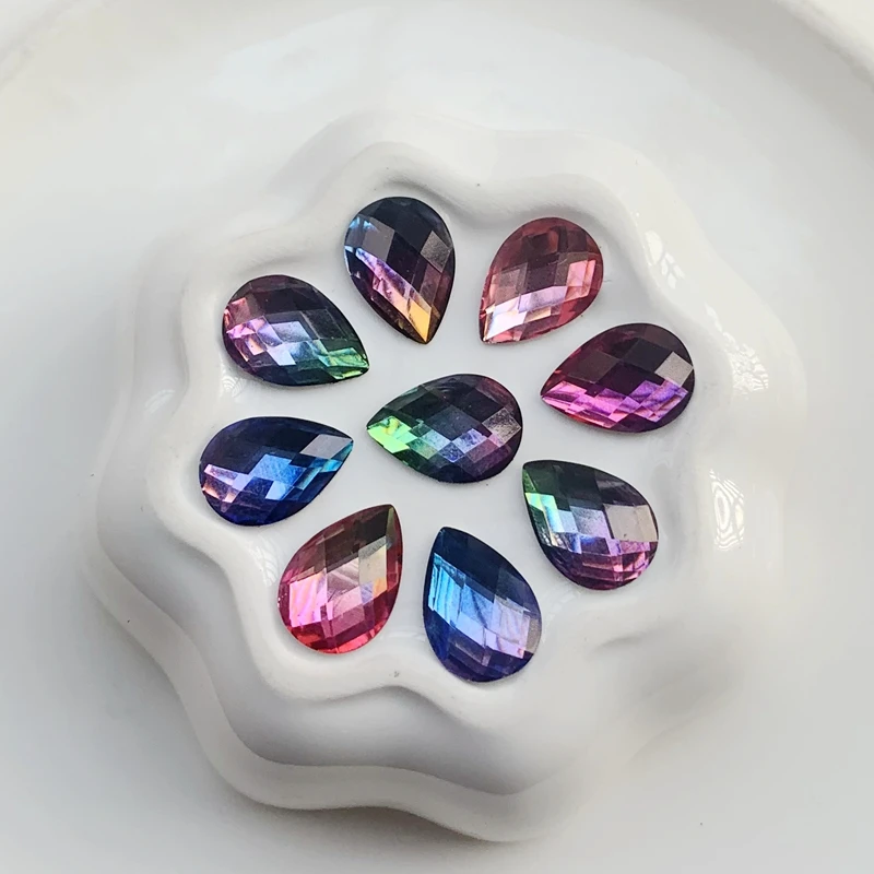 

New High Quality AB Flatback Rhinestones Crystals Stones Tear Drops Strass for DIY Clothes Crafts 10*14mm 60pcs -E55