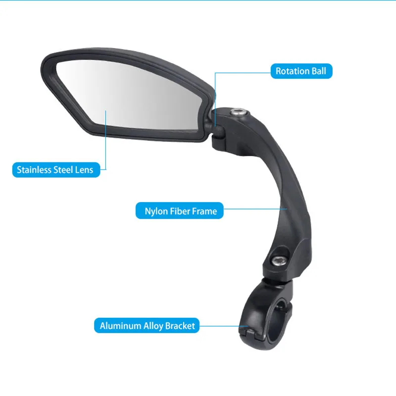 2 Pcs Unbreakable Stainless Steel Lens 1Pc Bicycle Mirror Clear Wide Range Back Sight Reflector Angle Adjustable, Left with Rig