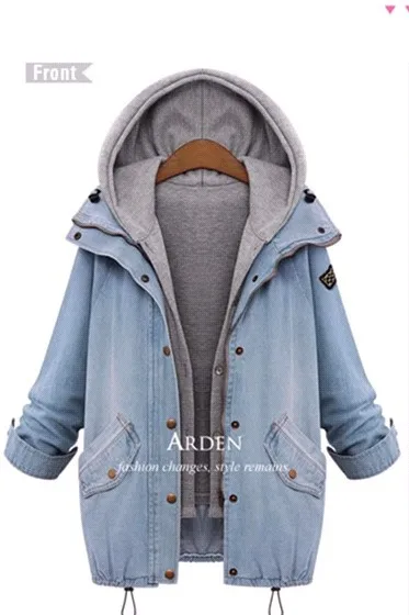 lower price  Denim Jacket Women Autumn Coat Ripped Hooded Outerwear Coats Windbreaker Basic Baggy Boyfriend Fema
