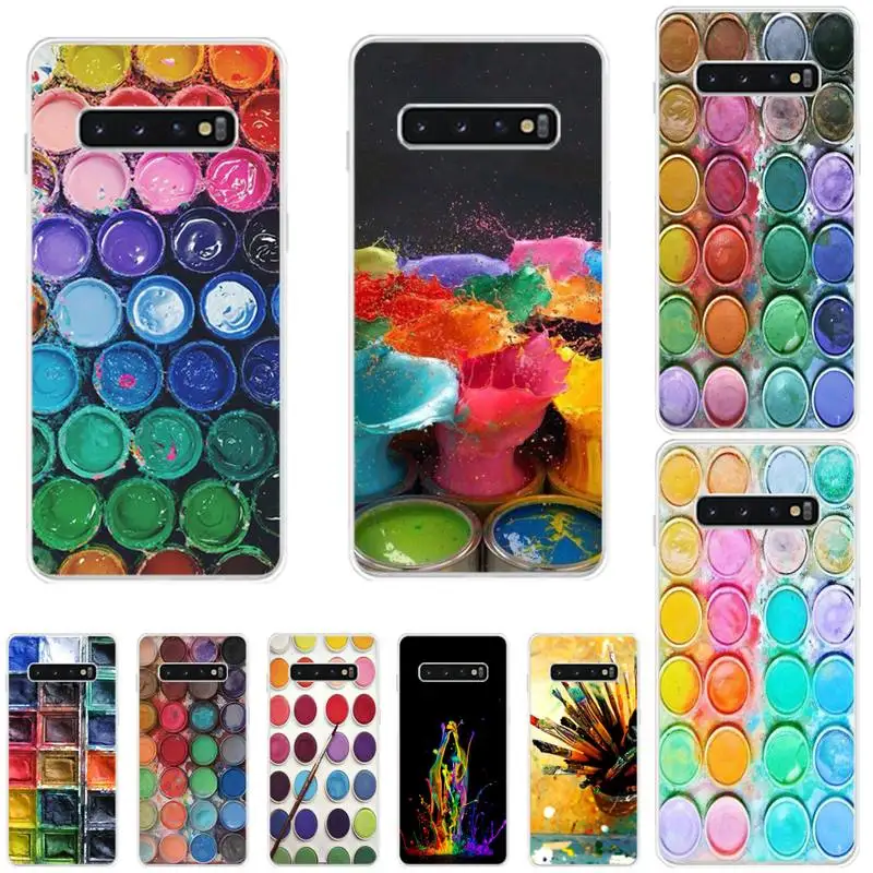 Watercolors Set Paint Palette Box Phone Case transparent for Samsung S20 10 plus S10 E(lite) S6 S7 edge A 71 21S S8 S9 Plus | Мобильные
