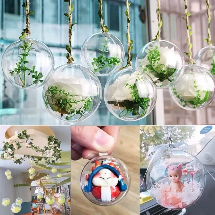 80pcs 4-20cm Round Ball Transparent Open Plastic Clear Ornament