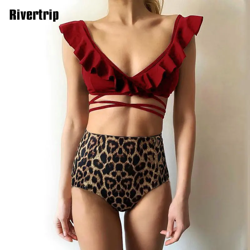 

V-neck Bikini 2020 Push Up Swimming Suit High Waist Swimsuit Cross Bandage Bathing Suit Ruffle Swimwear Women High Cut Beachwear