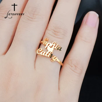 

Letdiffery Custom 2 Names Heart Rings for Couple Stainless Steel Women Men Wedding Jewelry Engagement Gift Femme