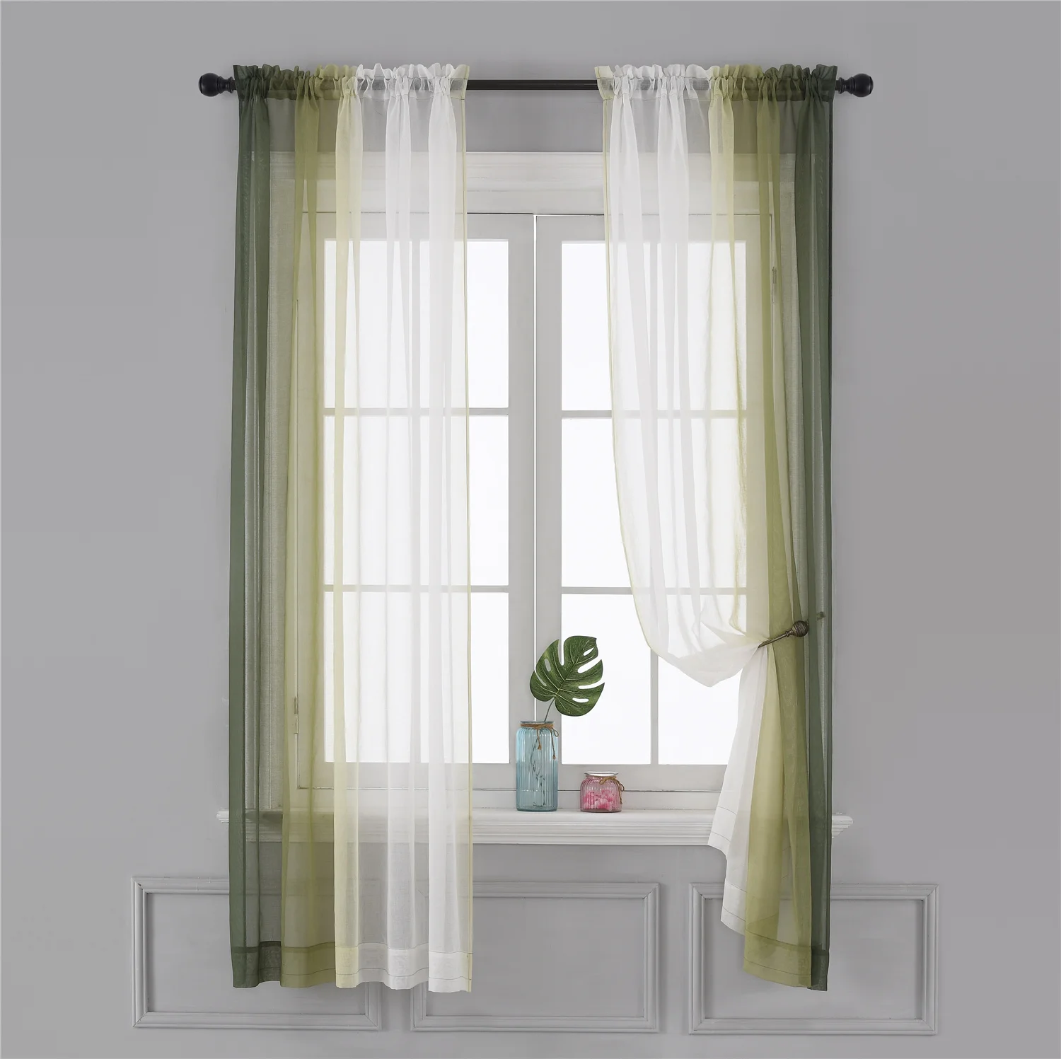 Gradient Sheer Curtains for Living Room Fashion Tulle 1 Piece Half Transparent Custom Made Blue Black White Window Screens Cheap 5