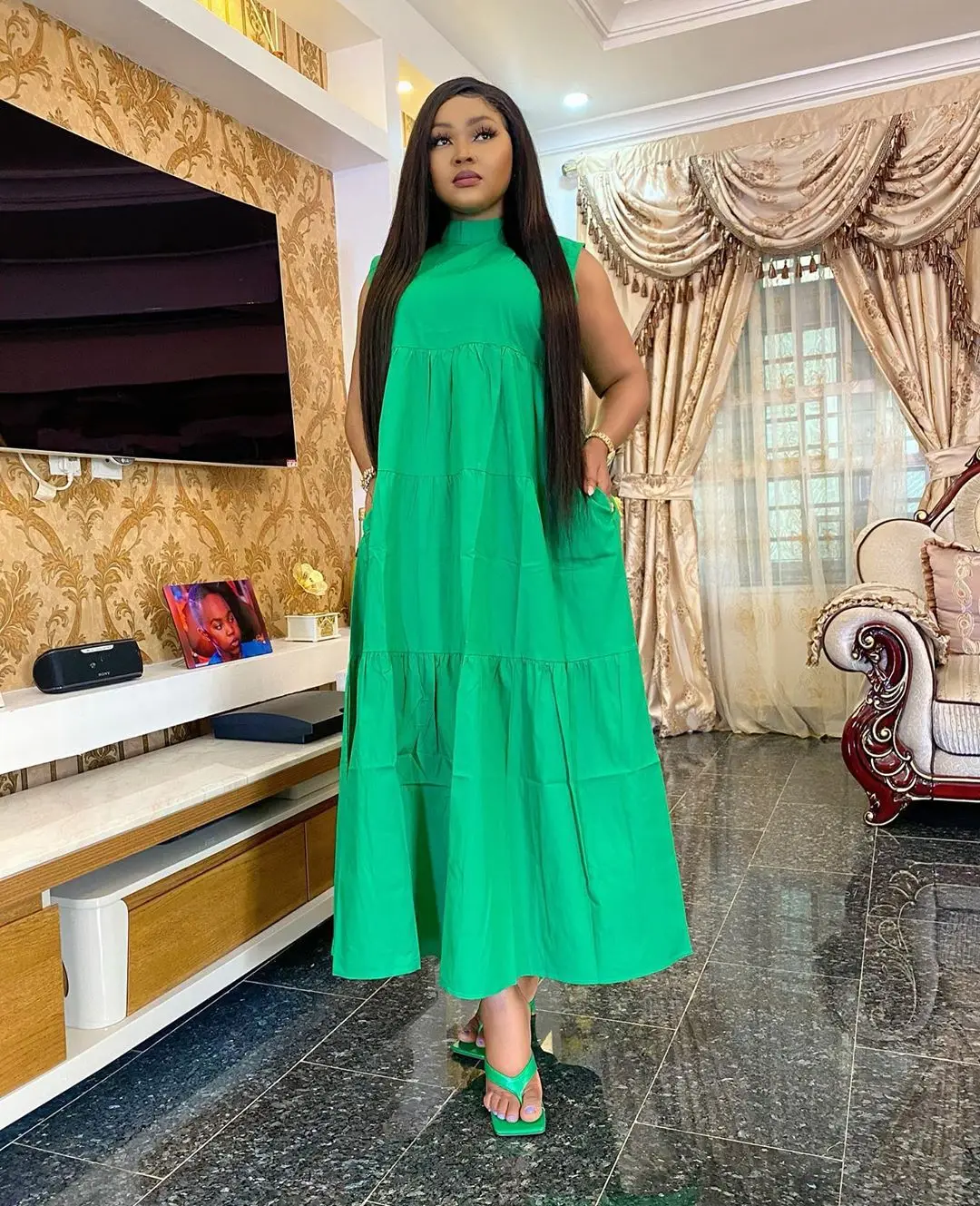 Fashion Solid Color Long Dress For Spring 2021 New African Plus Size Women