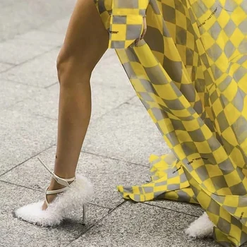 

New Fashion Women lambswool Pumps Sexy Ankle Strap Stiletto High Heels Sandals Runway Party Dress Shoes Big Size Woman Pumps 40