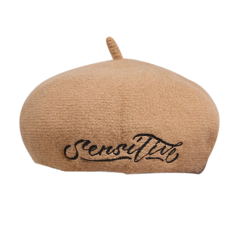 

Beret Wool Solid Women Autumn Winter Embroidered Letters Winter Painter French Hat Baret