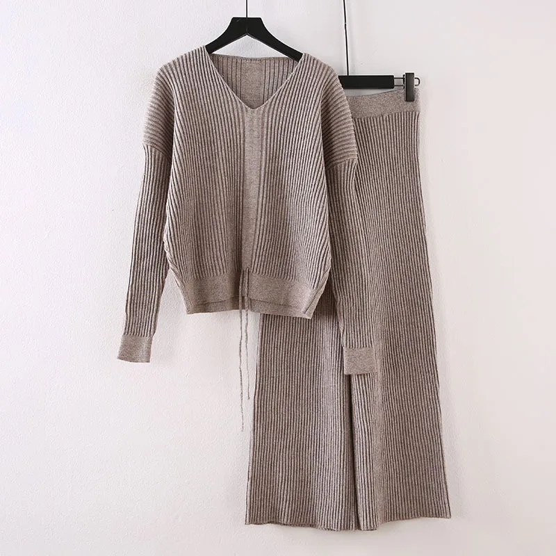 

Autumn Clothing Western Style Casual Sweater Pants Two-Piece Women's 2019 Fashion Knitted Loose Pants Set by Age Trousers Fashio