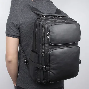

Men's Genuine Cow Leather Backpack Laptop Male School Bag Men Daypacks Style Casual Travel Bag Men's Leather Computer Bag
