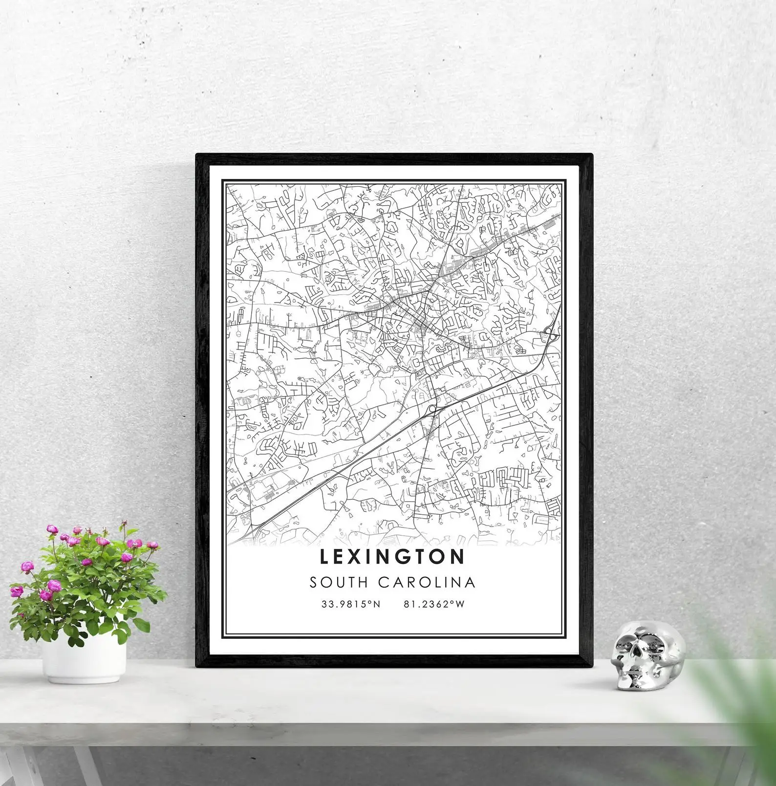 Карта Lexington печать плаката Холст | улицы Южной Каролины город Дом и сад